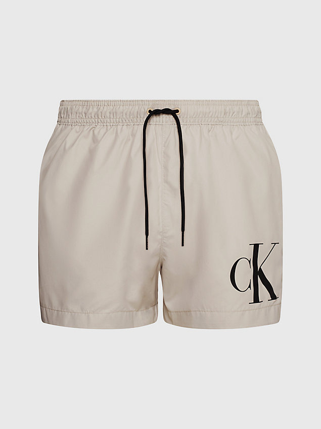 grey short drawstring swim shorts - ck monogram for men calvin klein