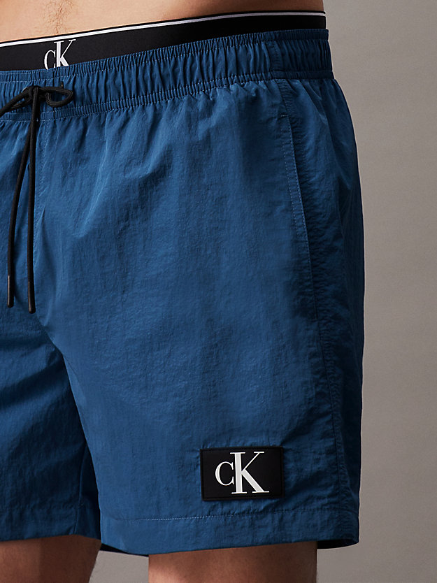 faded teal double waistband swim shorts - ck monogram for men calvin klein