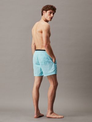 soft turquoise double waistband swim shorts - ck monogram for men calvin klein