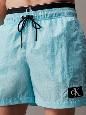 soft turquoise double waistband swim shorts - ck monogram for men calvin klein