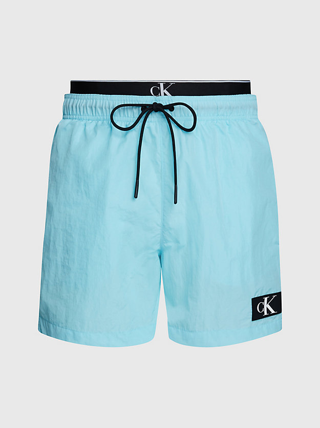 soft turquoise double waistband swim shorts - ck monogram for men calvin klein