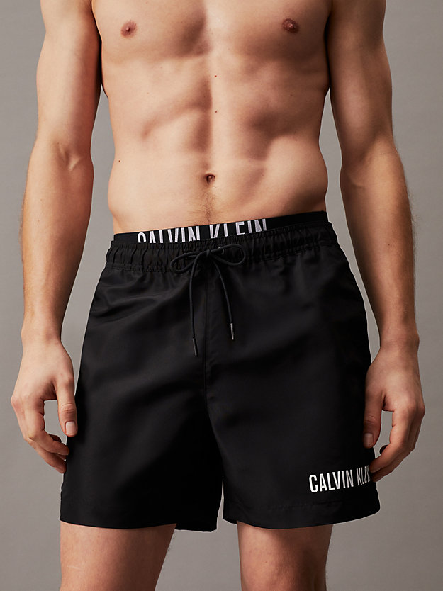 pvh black double waistband swim shorts - intense power for men calvin klein