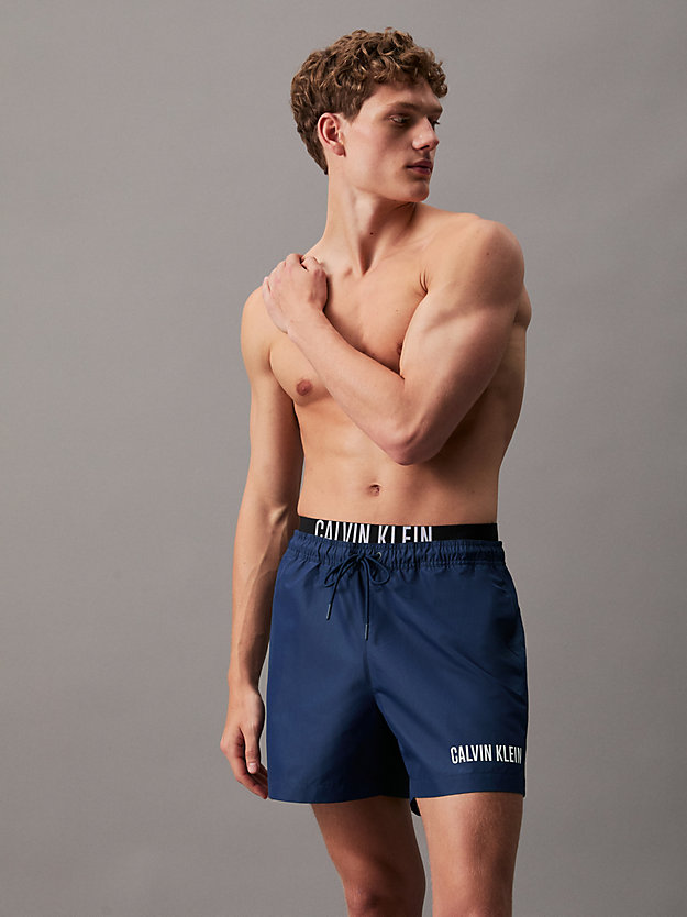 signature navy double waistband swim shorts - intense power for men calvin klein