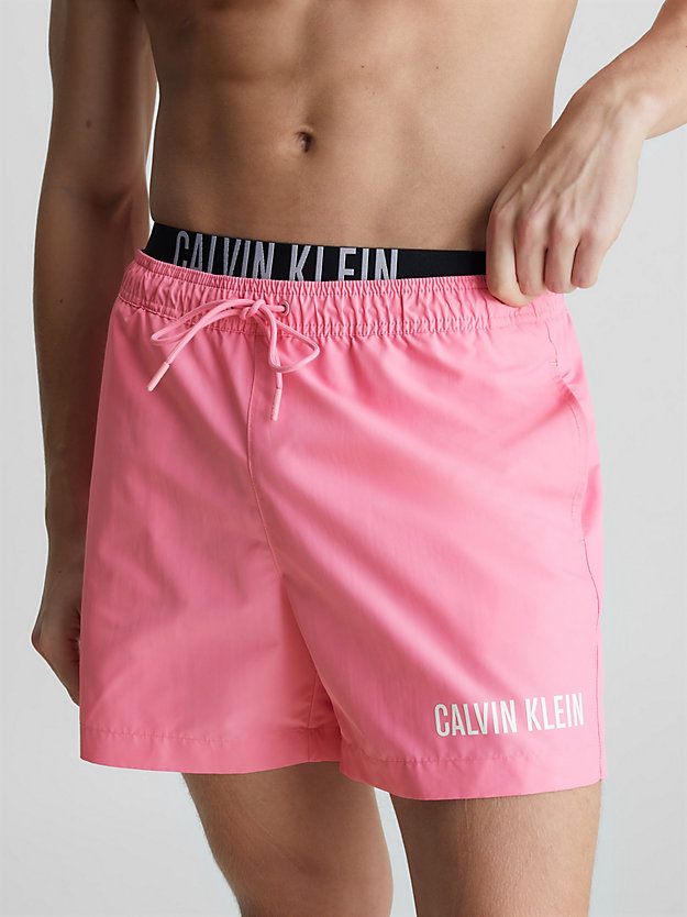 sachet pink double waistband swim shorts - intense power for men calvin klein