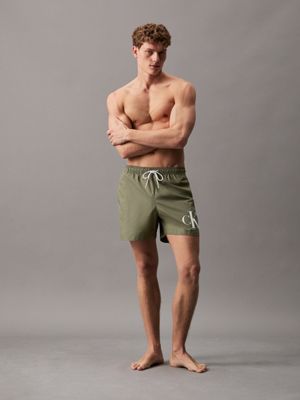 dusty olive medium drawstring swim shorts - ck monogram for men calvin klein