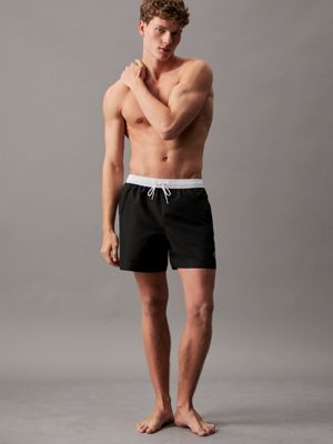 pvh black medium drawstring swim shorts - ck monogram for men calvin klein