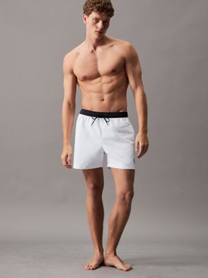 pvh classic white medium drawstring swim shorts - ck monogram for men calvin klein