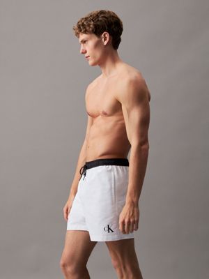 white medium drawstring swim shorts - ck monogram for men calvin klein