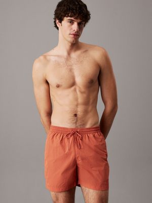 rust brown medium drawstring swim shorts - ck monogram for men calvin klein