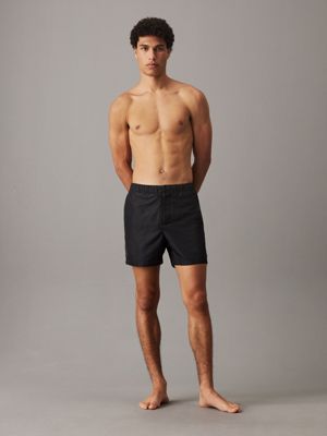 pantaloncini da bagno corti con fascia in vita doppia - ck monogram pvh black da uomini calvin klein