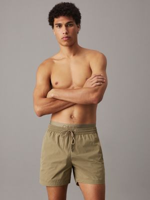 olive green double waistband swim shorts - ck monogram for men calvin klein