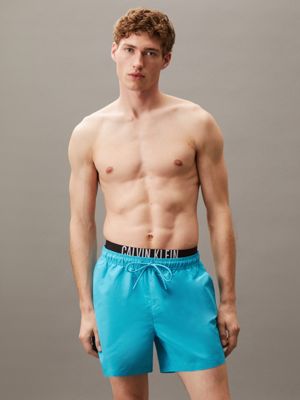 bash blue double waistband swim shorts - intense power for men calvin klein jeans