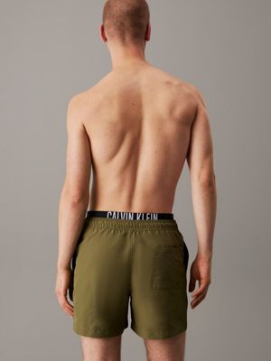 burnt olive double waistband swim shorts - intense power for men calvin klein jeans