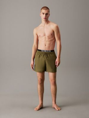 burnt olive double waistband swim shorts - intense power for men calvin klein jeans