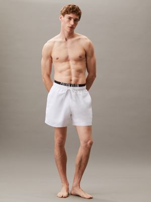 pvh classic white double waistband swim shorts - intense power for men calvin klein jeans