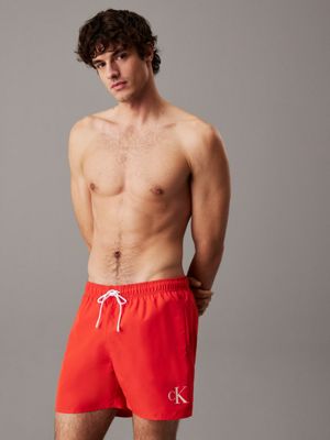 red medium drawstring swim shorts - ck monogram for men calvin klein jeans