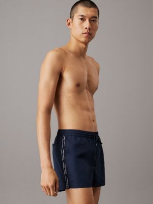 blue short drawstring swim shorts - logo tape for men calvin klein