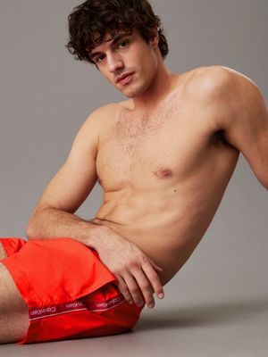 flaming chili short drawstring swim shorts - logo tape for men calvin klein