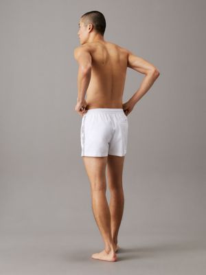 brilliant white short drawstring swim shorts - logo tape for men calvin klein