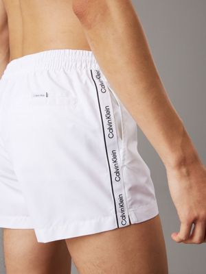 brilliant white short drawstring swim shorts - logo tape for men calvin klein