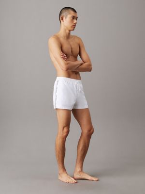 brilliant white short drawstring swim shorts - logo tape for men calvin klein