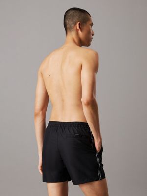 pvh black medium drawstring swim shorts - logo tape for men calvin klein