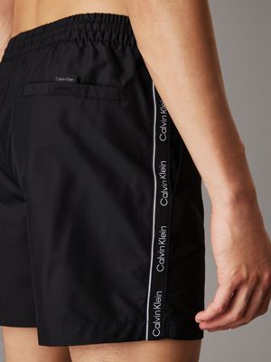 pvh black medium drawstring swim shorts - logo tape for men calvin klein