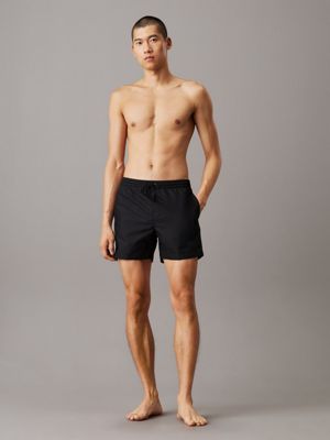 pvh black medium drawstring swim shorts - logo tape for men calvin klein