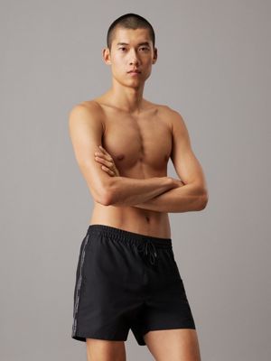 black medium drawstring swim shorts - logo tape for men calvin klein