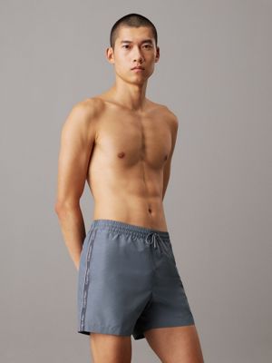 grey medium drawstring swim shorts - logo tape for men calvin klein