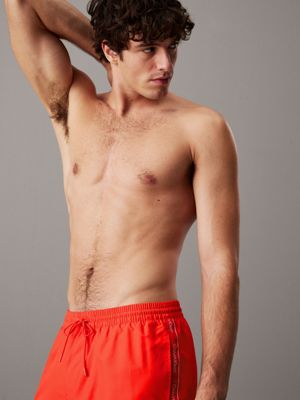 flaming chili medium drawstring swim shorts - logo tape for men calvin klein