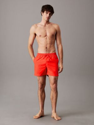 flaming chili medium drawstring swim shorts - logo tape for men calvin klein