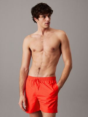 red medium drawstring swim shorts - logo tape for men calvin klein