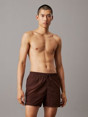 brown medium drawstring swim shorts - ck essentials for men calvin klein