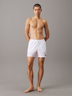 brilliant white medium drawstring swim shorts - ck essentials for men calvin klein