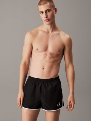 black runner swim shorts - ck monogram for men calvin klein