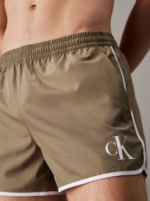 dusky green runner swim shorts - ck monogram for men calvin klein