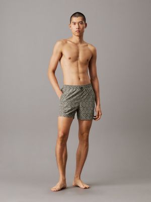 zigzag logo green aop medium drawstring swim shorts - ck essentials for men calvin klein