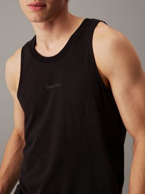 pvh black cotton linen beach tank top for men calvin klein