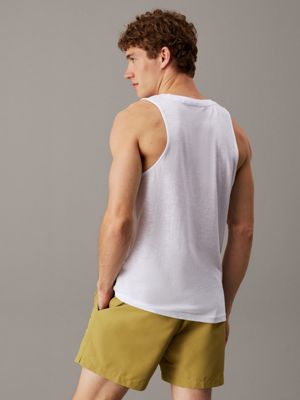 brilliant white cotton linen beach tank top for men calvin klein