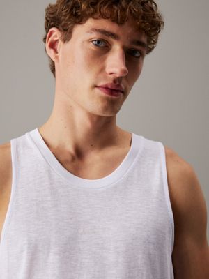 brilliant white cotton linen beach tank top for men calvin klein