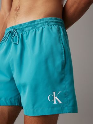 hazy teal medium drawstring swim shorts - ck monogram for men calvin klein