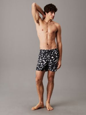 ck layered floral black aop medium drawstring swim shorts - ck refined for men calvin klein