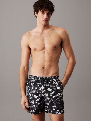 ck layered floral black aop medium drawstring swim shorts - ck refined for men calvin klein