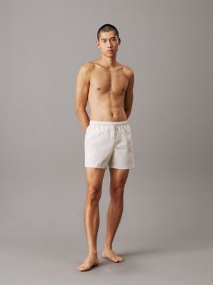 chalk medium drawstring swim shorts - logo embroidery for men calvin klein