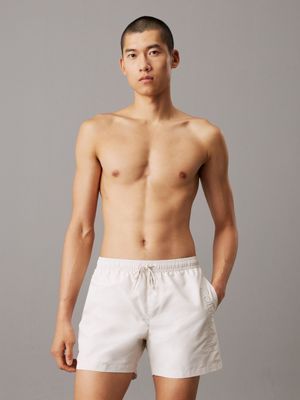 beige medium drawstring swim shorts - logo embroidery for men calvin klein