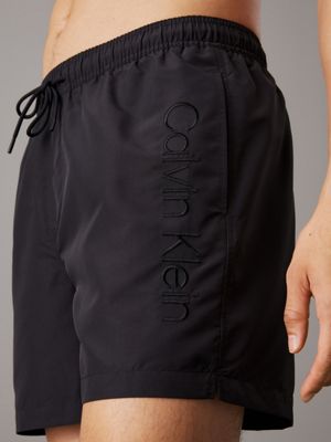 pvh black medium drawstring swim shorts - logo embroidery for men calvin klein