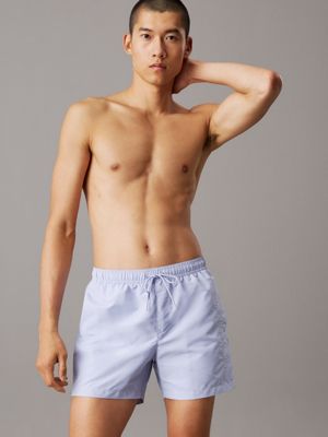 blue medium drawstring swim shorts - logo embroidery for men calvin klein