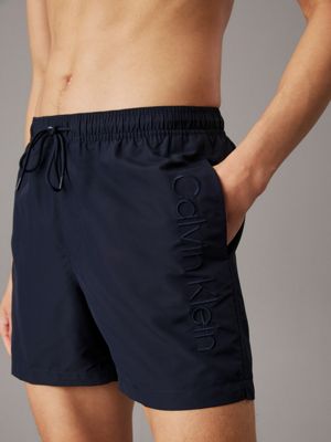 dark sapphire medium drawstring swim shorts - logo embroidery for men calvin klein