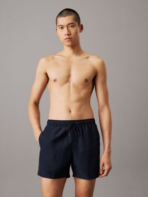 blue medium drawstring swim shorts - logo embroidery for men calvin klein